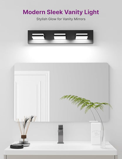 Modern Bathroom Vanity Light, 22" 3-Light Bathroom Light Fixtures Over Mirror, LED Bathroom Light 3000K 4000K 5000K CCT Adjustable, Matte Black