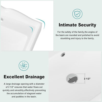 GarveeHome Rectangular Pedestal Sink, 23"L x 19"W White Ceramic Bathroom Vanity Sink, Features Single Faucet Hole and Overflow