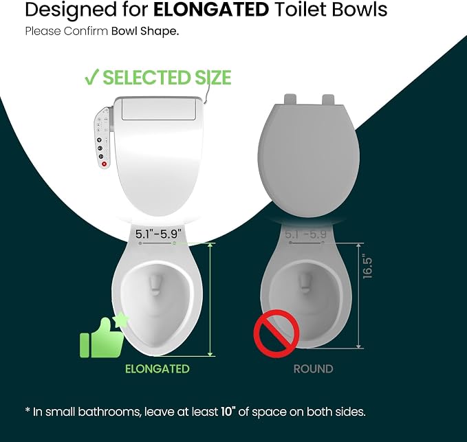 R&T V2601 Electric Bidet Seat, Elongated Smart Toilet Seat with Warm Water, Adjustable Heated Seat, Air Dryer, Night Light, Bidet Attachment for Toilet