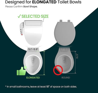 R&T V2601 Electric Bidet Seat, Elongated Smart Toilet Seat with Warm Water, Adjustable Heated Seat, Air Dryer, Night Light, Bidet Attachment for Toilet