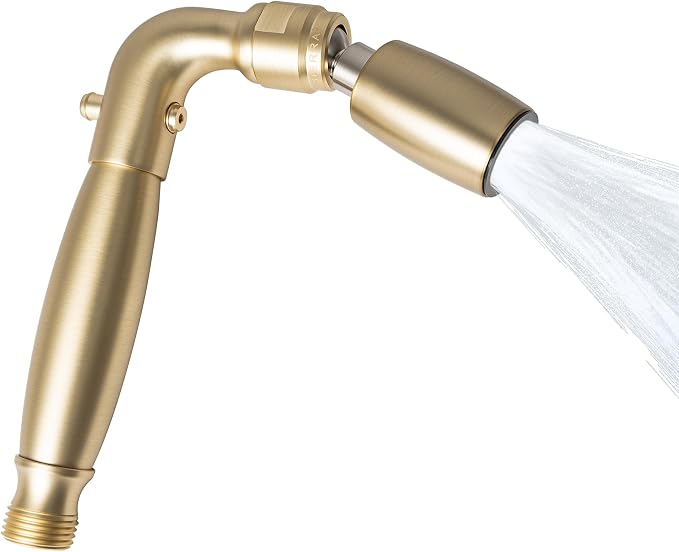 High Sierra® Solid Lead-Free Metal Handheld Shower Head, Built-in Trickle Valve, Patented single Nozzle Never Clogs. Shower Hose and Holder Not Included. Ultra Low Flow 1.25 GPM. Brushed Gold