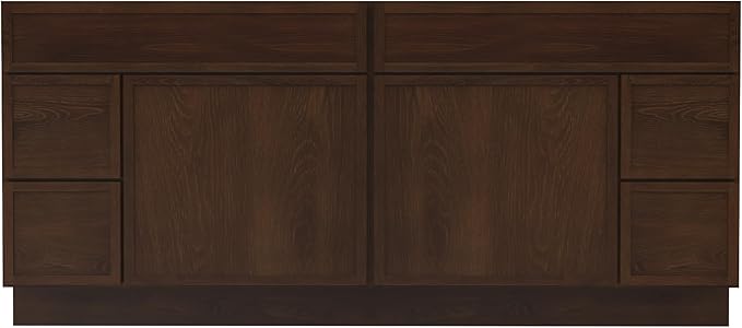 HomeBeyond 72 Inches Bathroom Vanity Base Cabinet Without Sink, Double Sink Top with Door & Soft Closing Drawers, Sturdy Floor Mounted Cabinet 2-Door 4-Drawer, Brown