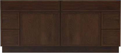 HomeBeyond 72 Inches Bathroom Vanity Base Cabinet Without Sink, Double Sink Top with Door & Soft Closing Drawers, Sturdy Floor Mounted Cabinet 2-Door 4-Drawer, Brown