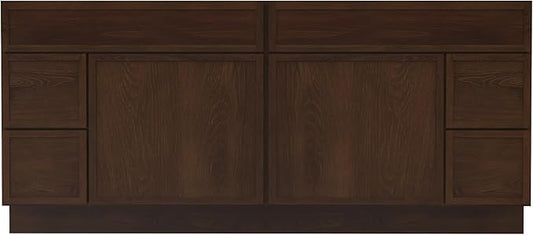 HomeBeyond 72 Inches Bathroom Vanity Base Cabinet Without Sink, Double Sink Top with Door & Soft Closing Drawers, Sturdy Floor Mounted Cabinet 2-Door 4-Drawer, Brown
