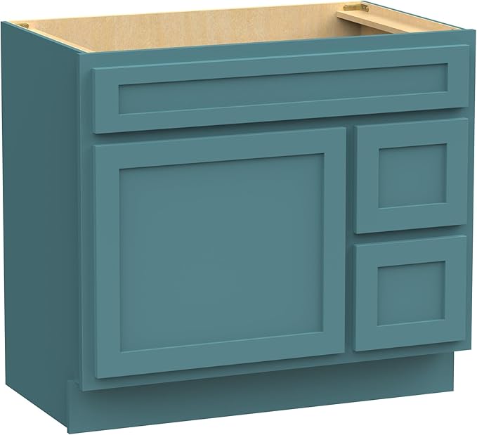 Vanity Art 36 Inch Single Bathroom Vanity Base Cabinet with 2 Functioning Shaker Drawers, Strudy Floor Mount Green Storage Cabinet Organizer for Bedroom, Living Room VA4036-2RGN