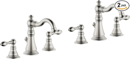 8 Inch Two-Handle Widespread Bathroom Faucet with Pop up Drain, Brushed Nickel Bathroom Sink Faucet 3 Hole,High Arc Swivel Spout Lavatory Faucet,2 Pack,WF-8801-BN