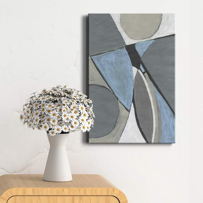 Renditions Gallery Canvas Abstract Wall Art Modern Paintings Decorations Blue Grey Soft Jewel Geometric Canvas Wall Hanging Artwork Prints for Bedroom Living Room Office - 18"x27" LT02