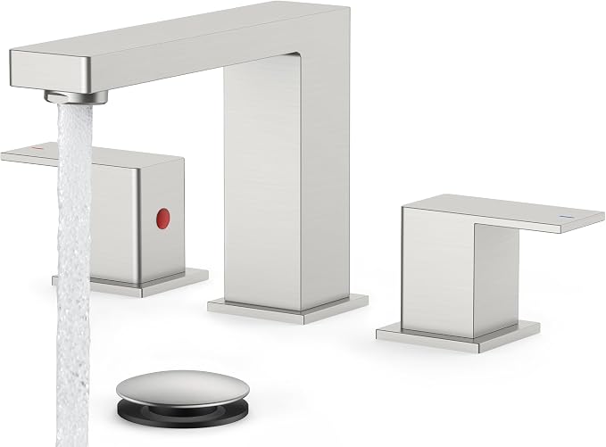 FORIOUS Brushed Nickel Bathroom Faucet 3 Hole, Widespread Faucet Commercial | Wholesale Bathroom Sink Faucet Brushed Nickel, 2 Handle Square Silver Bathroom Faucet 8 Inch for Renovation, New construction