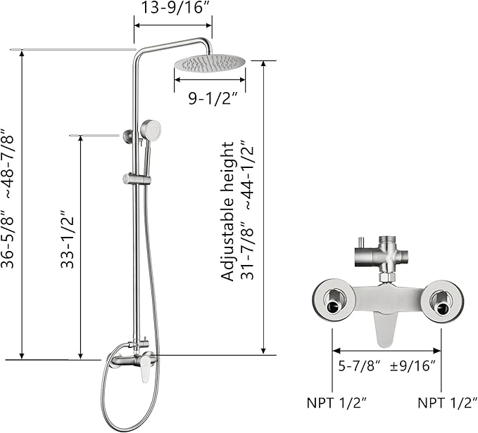 Shower Faucet -Shower System，Shower Faucets Sets Complete - Outdoor Shower Kit/Outdoor Shower Enclosure/Outdoor Shower Fixtures W/ SS304 Shower Head with Handheld High Pressure, Brushed Nickel