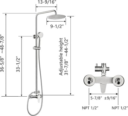 Shower Faucet -Shower System，Shower Faucets Sets Complete - Outdoor Shower Kit/Outdoor Shower Enclosure/Outdoor Shower Fixtures W/ SS304 Shower Head with Handheld High Pressure, Brushed Nickel