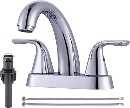 Chrome Centerset Bathroom Faucet: ALEASHA 4 Inch Centerset Bathroom Faucet, 2 Handles Washroom Sink Faucets with Pop Up Drain Stopper, RV Lavatory Vanity Faucets with Aesthetic Appeal