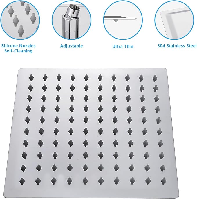 Lordear Rain Shower Heads High Pressure, Rainfall Showerhead for Bathroom Fixed Mount, 8 Inch Large Square High Flow Shower Head (Chrome)