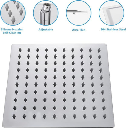 Lordear Rain Shower Heads High Pressure, Rainfall Showerhead for Bathroom Fixed Mount, 8 Inch Large Square High Flow Shower Head (Chrome)