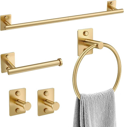 5 Pieces Bathroom Hardware Accessories Set Brushed Gold Towel Bar Set Stainless Steel Towel Racks for Bathroom,Wall-Mounted 23.6 inch