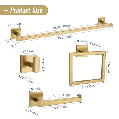 YACVCL Towel Bar Set, 5-Piece Brushed Gold Bathroom Hardware Set, Gold Bathroom Accessories Set, SUS304 Stainless Steel 23.6 Inch Towel Holder Towel Racks Set Wall Mounted