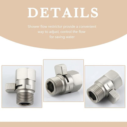 APLusee Shower Head Flow Restrictor for Bathroom Shower, Brushed Nickel | Solid brass, G 1/2 Male and Female Thread, Adjustable Shower Head Shut Off Valve for Control Water Flow