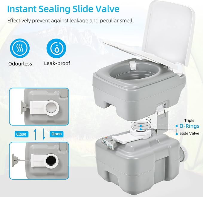 YITAHOME 5.3Gal Portable Toilet Camping Porta Potty with Carry Bag and Hand | Leak-Proof Indoor Outdoor Toilet with Level Indicator, Handle Pump, for RV Travel, Boat and Trips