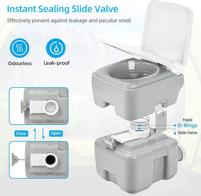 YITAHOME 5.3Gal Portable Toilet Camping Porta Potty with Carry Bag and Hand | Leak-Proof Indoor Outdoor Toilet with Level Indicator, Handle Pump, for RV Travel, Boat and Trips