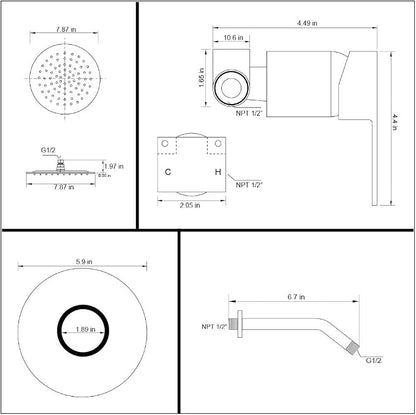 Shower Faucet Set Chrome Bathroom Rainfall Shower System Wall Mounted 8" Inch Shower Head and Handle Set Single Function Shower Trim Kit with Rough-in Valve