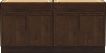 66 Inch Bathroom Vanity Base Only, Double Vanity Cabinet with Soft Closing Door, 2ea 33 inch Cabinet, Without Top,Brown