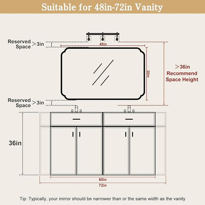 30" x 48" Wood Bathroom Mirror for Wall Mounted, Rustic Rounded Corner Vanity Mirror for Entryway, Living Room or Bedroom Home Decorative [30" x 48" Natural Color]