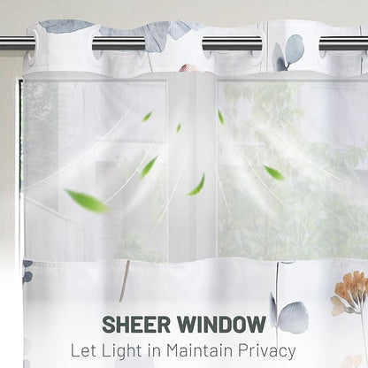 No Hook Floral Shower Curtain with Liner, Blue Beige, 71x74 | Snap in Liner, 3 in 1, Water Repellent, Easy Install, Machine Washable, Hotel Style for Bathroom, Watercolor Pattern