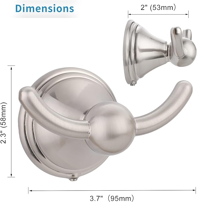 FILTA Bathroom Towel Hooks, Brushed Nickel Robe & Towel Hooks for Wall Mounted, Traditional Towel and Robe Hooks for Hanging Towels, Bath Towel Holder for Shower(2 Pack)