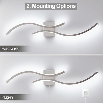 CANEOE Modern Led Wall Light, 39inch Brushed Nickel Indoor Led Wall Sconce Lighting for Living Room Hallway Bedroom Bedside Wall Lamp (Brushed Nickel,6000K,1 Pack)