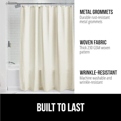 GORILLA GRIP Waffle Shower Curtain, Thick Weighted Fabric, Wrinkle and Rust Resistant, Hotel Quality Design, Heavy Duty Long Curtains for Bathroom Showers, Bath Tubs, Machine Wash, 72x72 Ivory Cream