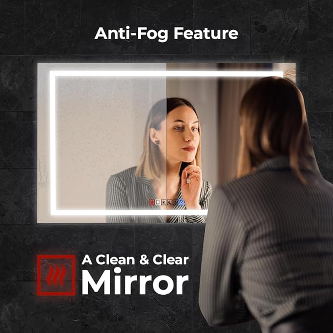 20x30 Inch Rectangular LED Bathroom Mirror with Lights Front and Backlit, 3 Color Modes, Touch Dimmer, Anti-Fog - Wall Mounted Vanity Mirror for Bathroom, Bedroom - Fab Glass and Mirror