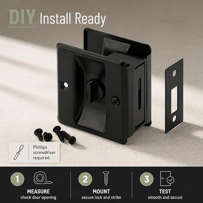 Prime-Line N 7578 Pocket Door Privacy Lock with Pull, Matte Black Finish | Single Pack