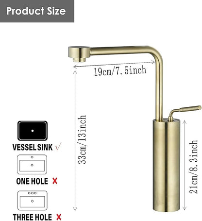 Bathroom Faucet Tall Vessel Sink Faucet Brushed Nickel - Bathroom Vanity Sink Faucet One Hole Single Handle Solid Brass, with Water Supply Hoses