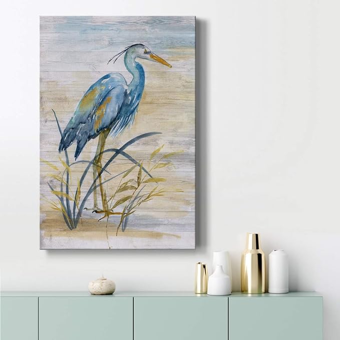 Renditions Gallery Canvas Animal Wall Art Modern Paintings & Prints Decorations Blue Resting Heron Abstract Nature Wall Hanging Artwork for Bedroom Living Room Office Kitchen - 18"x27" LT02