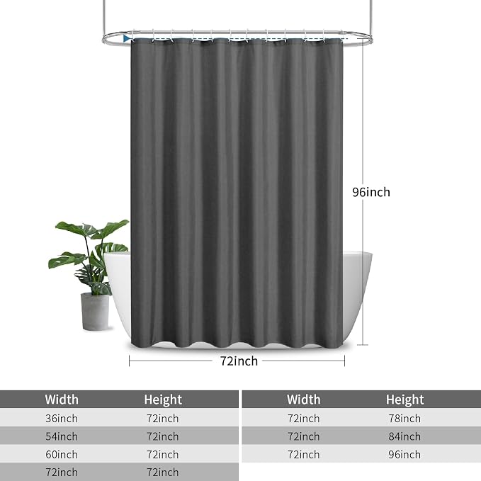 Extra Long Fabric Shower Curtain,No Liner Needed,72x96,CharcoalGrey | 2-in-1 Design,Linen Textured,100% Waterproof TPU-Laminated Backing,Magnetic Weighted,Machine Washable,For Bathroom,Hotel
