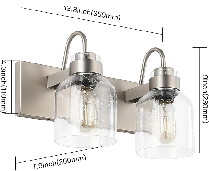 PRESDE 2 Lights Bathroom Vanity Fixtures Over Mirror Brushed Nickel Bathroom Light Fixture with Bubble Glass Globes