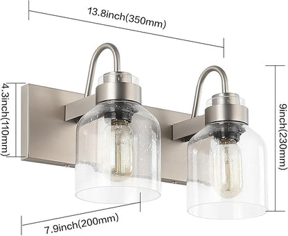 PRESDE 2 Lights Bathroom Vanity Fixtures Over Mirror Brushed Nickel Bathroom Light Fixture with Bubble Glass Globes