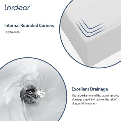 Lordear Floating Bathroom Sink Wall Mounted 21"x16" Bathroom Vessel Sinks Free Standing Wall Hung Sink Rectangle White Porcelain Ceramic Vessel Art Basin