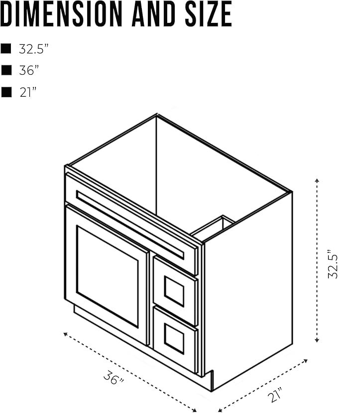 Vanity Art 36 Inch Single Shutter Door Bathroom Vanity Base Cabinet with 2 Functioning Shaker Drawers, Strudy Floor Mount Storage Cabinet Organizer for Bedroom, Living Room, Kitchen, VA4036-2R-B