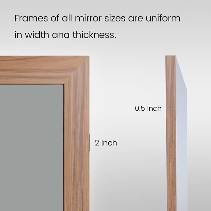 Bathroom Mirror for Wall, 60 X36 Inch (Walnut Wood Grain) | Metal Framed, HD Reflection, Anti-Rust, Hang Horizontally/Vertically, Suitable for Bedroom, Farmhouse, Bathroom, Entryway