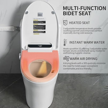 Heated Bidet Toilet Seat Elongated with LED Display & Remote Control - Smart Soft Close Toilet Seat Electric Bidet with Dryer, Warm Water, Feminine Wash, Self-Cleaning Nozzle, IPX4, White