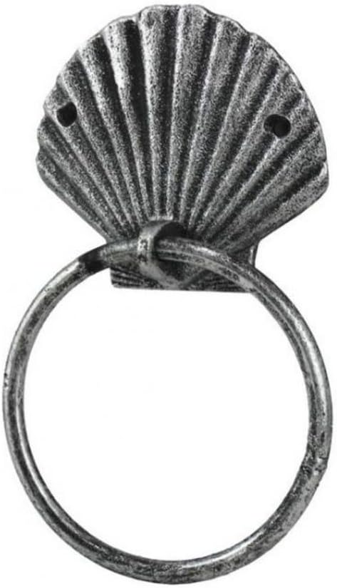 Antique Silver Cast Iron Seashell Towel Holder 8.5 Inch - Seashell Decoration - Sea Home Decor