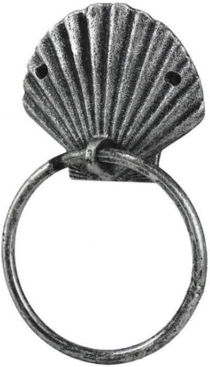 Antique Silver Cast Iron Seashell Towel Holder 8.5 Inch - Seashell Decoration - Sea Home Decor
