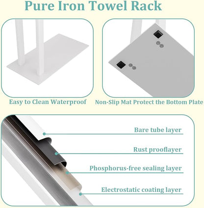 Yawinhe 2 Tier Free Standing Towel Rack,31.5in Towel Drying Rack,White | Blanket Holder with Marble Base;Tall Towel Drying Rack Outdoor; Metal Towel Stand for Bathrooms;Hand Holder for Bathroom