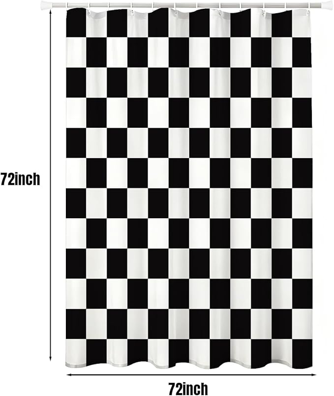 Checkered Shower Curtain, Classic Minimalist Black and White Checkerboard Design, Waterproof Polyester Fabric Shower Curtains Sets with Hooks for Bathroom 72x72 Inches