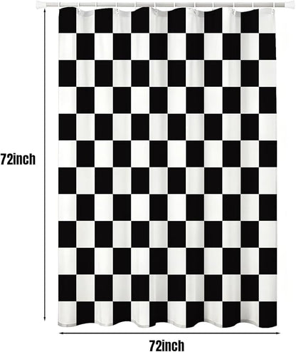 Checkered Shower Curtain, Classic Minimalist Black and White Checkerboard Design, Waterproof Polyester Fabric Shower Curtains Sets with Hooks for Bathroom 72x72 Inches