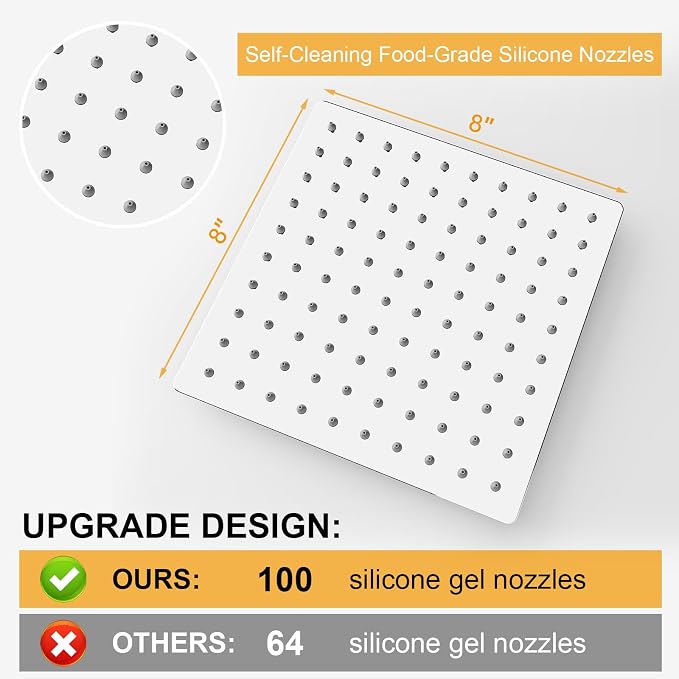 8 Inch Rain Shower Head High Pressure Rainfall Shower Head Chrome | Square Rain Bathroom Showerhead, High Flow, Large Stainless Steel, Ceiling Mounted, Wall Mounted, Waterfall Full Body