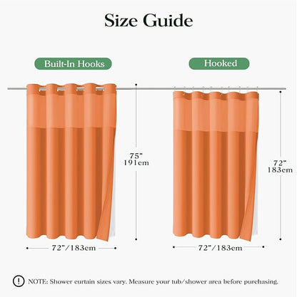 Burnt Orange Hook Free Waffle Shower Curtain & Snap-in Liner,72x75 | Less Time to install, 3 in 1 Fabric Shower Curtain and Liner Set with Magnets, Mesh Top Window, Shower Curtains for Bathroom