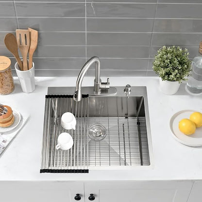 25x22 Drop In Laundry Sink, Deep Stainless Steel Utility Sink | 25"x22"x12" Drop in Laundry Room Sink 16 Gauge Stainless Steel Kitchen Sink with Cleaning Brush