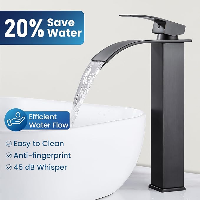 Airuida Vessel Sink Faucet, Oil Bronze Tall Waterfall Bathroom Faucet | Single Handle,Tall Bathroom Faucet 1 Hole,Vanity Faucet,without Drain,Bowl Bathroom Faucet