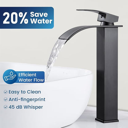 Airuida Vessel Sink Faucet, Oil Bronze Tall Waterfall Bathroom Faucet | Single Handle,Tall Bathroom Faucet 1 Hole,Vanity Faucet,without Drain,Bowl Bathroom Faucet